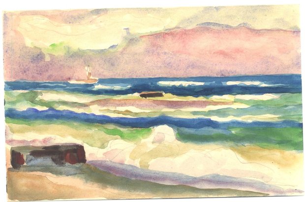 Palavas, la mer en été, 1949, gouache