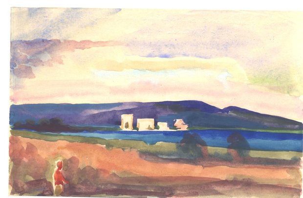 Maguelone et l'étang, 1949, gouache