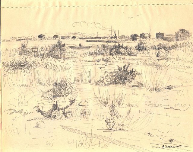 Barques sur étang, 1947, carnet n°2, encre