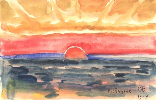 Palavas, Septembre 1949, 6 heure, lever de soleil, gouache