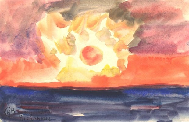 Palavas, Septembre 1949, lever de soleil, gouache