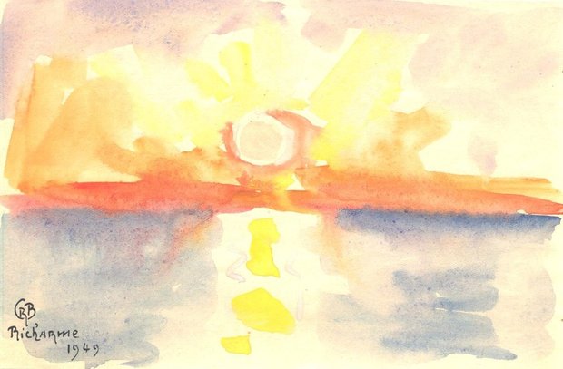 Palavas, 20 septembre 1949, lever de soleil, gouache