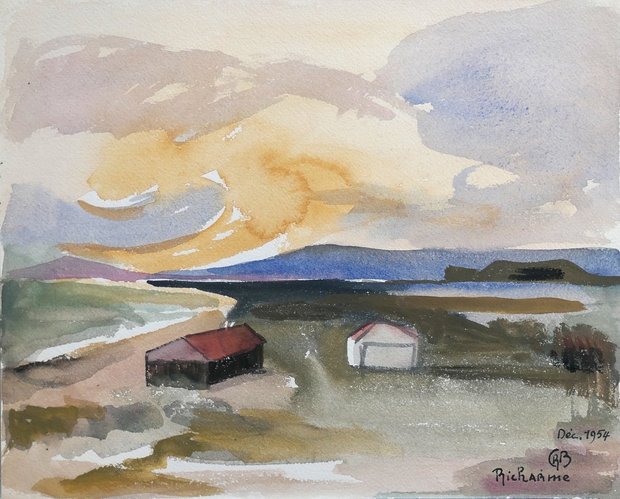 Vue de Saint-Pierre à Palavas, gouache, 1954