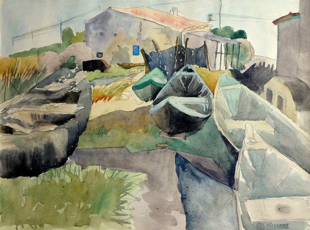 Maisons de pêcheurs à Palavas, 1941, carnet n°18, gouache