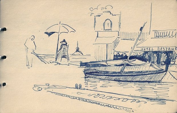 Voile latine à Palavas, 1940, carnet n°37, stylo-bille