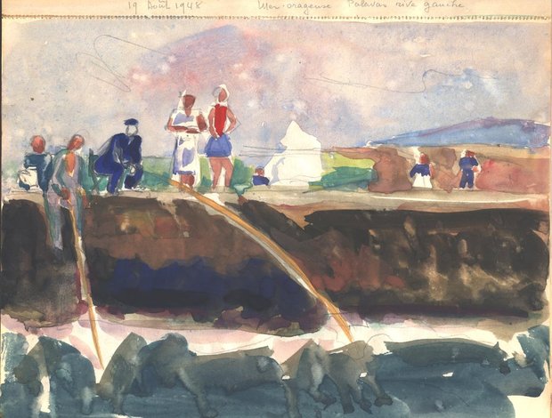  Palavas, sur la jetée, 1948, carnet n°9 , gouache
