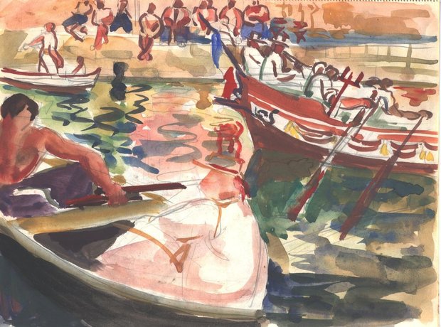 Joutes à Palavas, 1948, carnet n°9, gouache