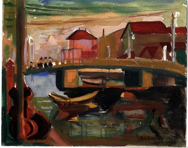 Le pont du canal, 1954, gouache