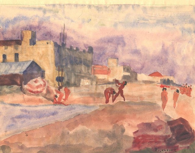 Baigneurs devant saint-Pierre, 1947, carnet n°2, gouache