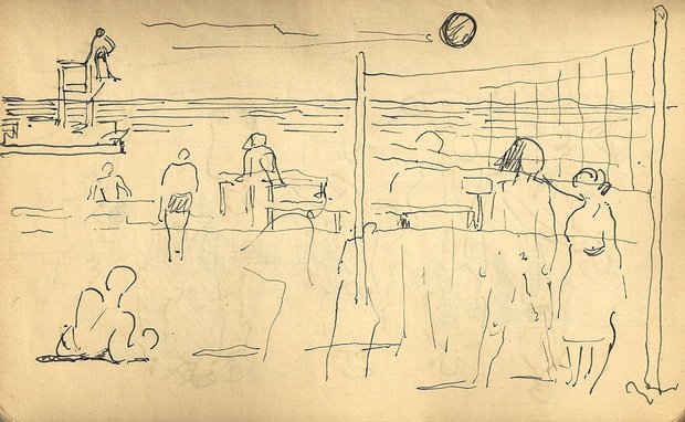 Jeux sur la plage, 1948, carnet n°9, encre