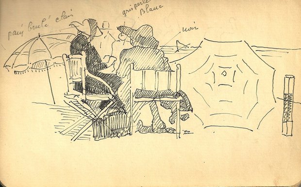 Personnages en bord de mer, 1948, carnet n°9, encre