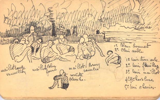 Scène de plage, 1939, carnet n°30, stylo-bille