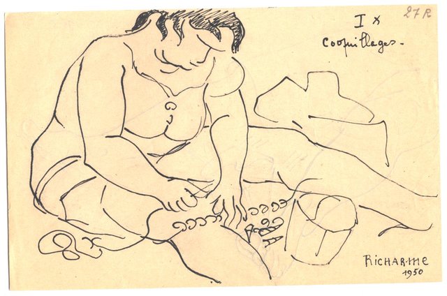 Forte femme et coquillages, 1950, carnet n°44, stylo-bille