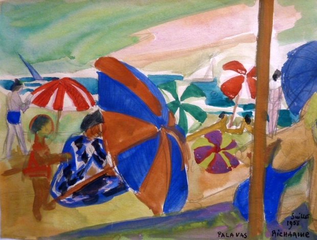Parasols à Palavas, 1958, gouache