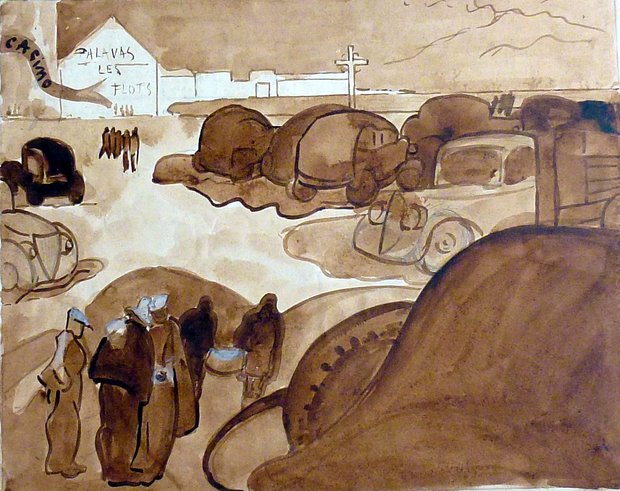 Palavas, lavis sépia, 1934